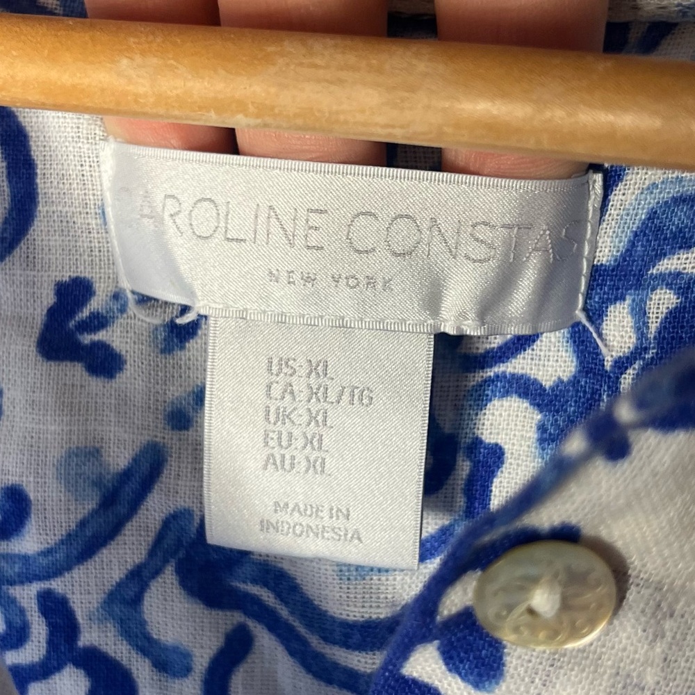 Caroline Constas European Blue White Short Cap Sleeve Boxy Fit Button Down Shirt - Picture 5 of 5
